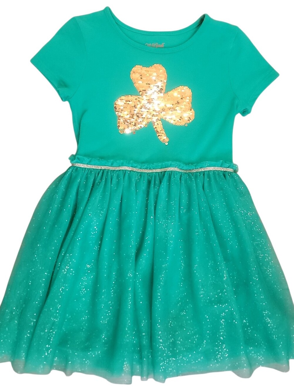 Cat & Jack Girls Shamrock Sequin Flip Dress Green St. Patrick’s Day Medium (7/8)